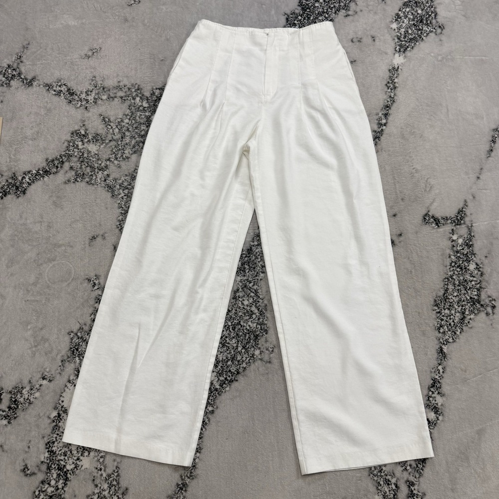 Wayf White Wide Leg Pants Womens Large High Rise Minimalist Resort Lined